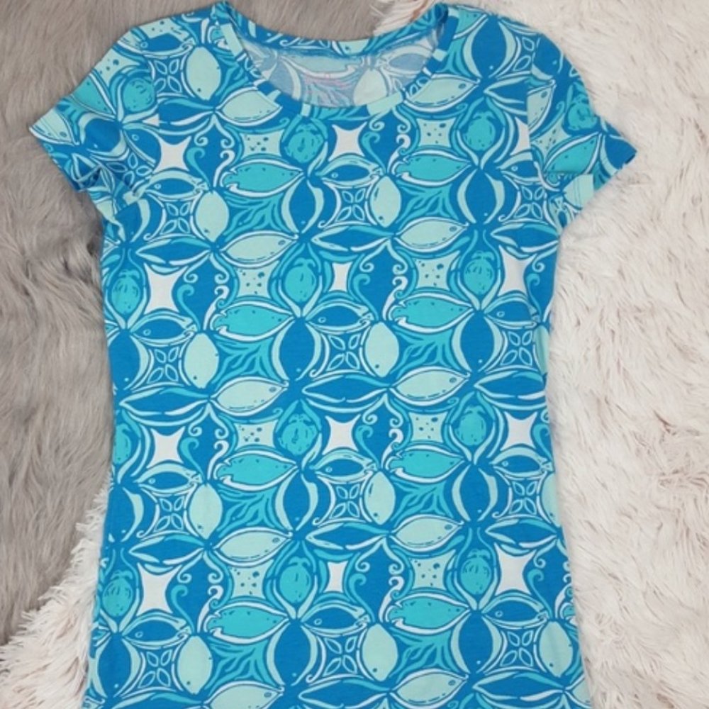 Lilly Pulitzer Blue Floral Fish Print T-Shirt